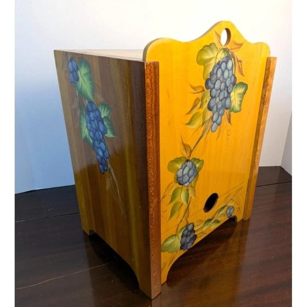 Hand Painted Wooden Storage Recipe Box Mail Organizer Grape Vine Kitchen Decor